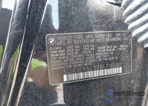 2011 BMW X3 xDrive28I из США, поврежденный, VIN 5UXWX5C53BL716580